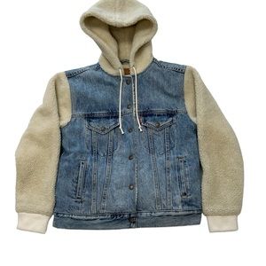 Levi's Premium Big E Ex-Boyfriend Sherpa Hooded Trucker Jean Jacket S